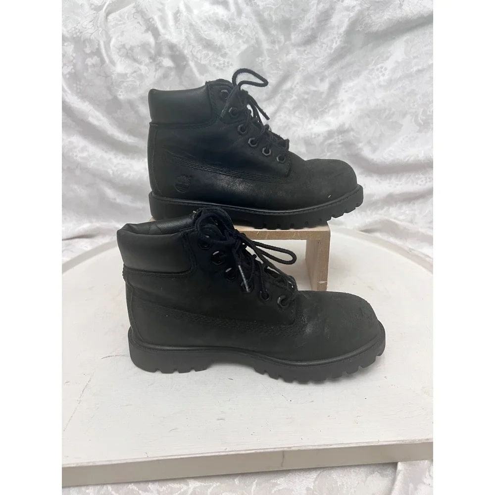 Timberland 6 Inch Premium Black Leather Waterproof Boots Kids Size 12 12807